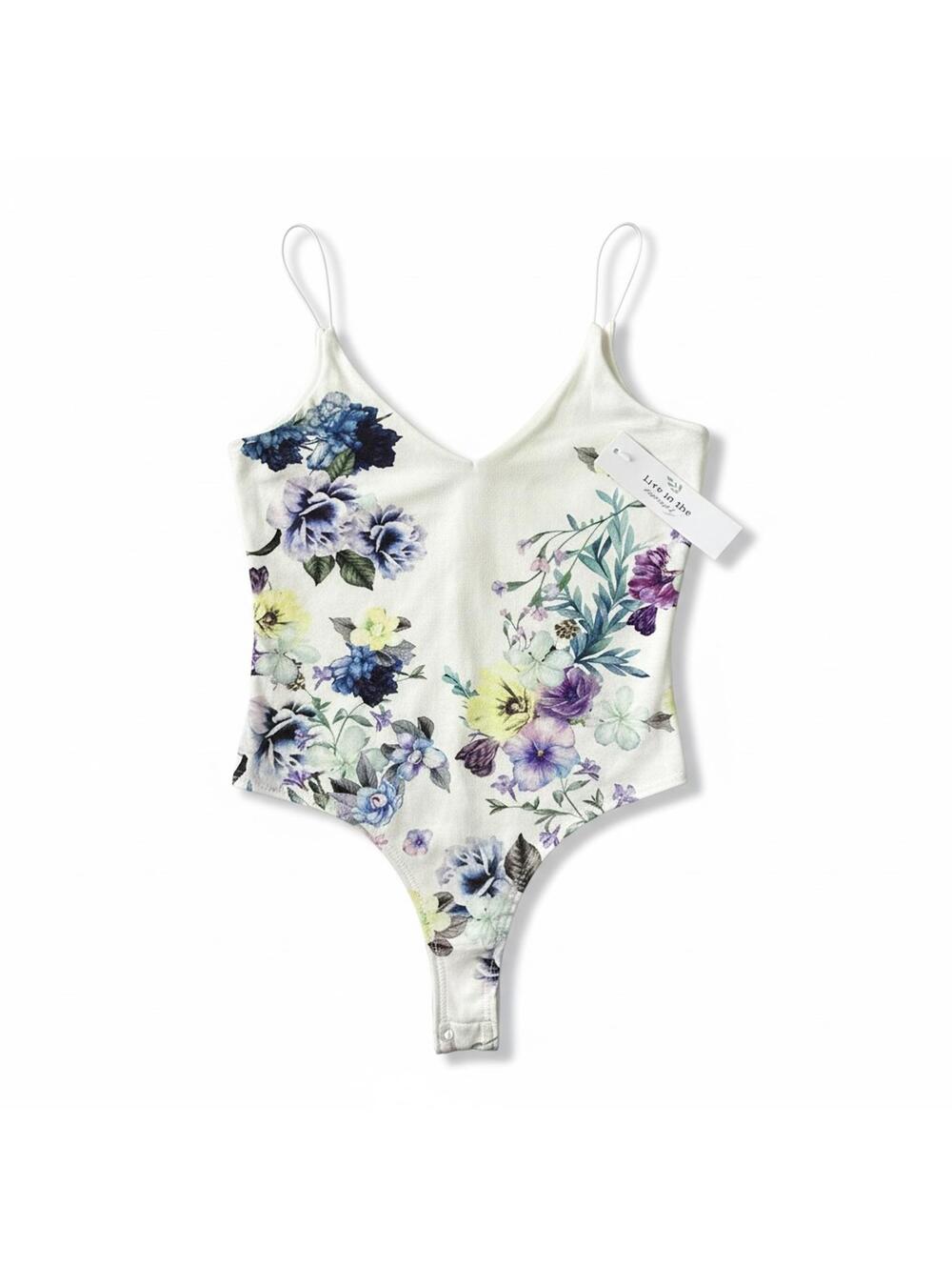 Live in the Moment Floral Bodysuit NWT White Strappy Summer Medium